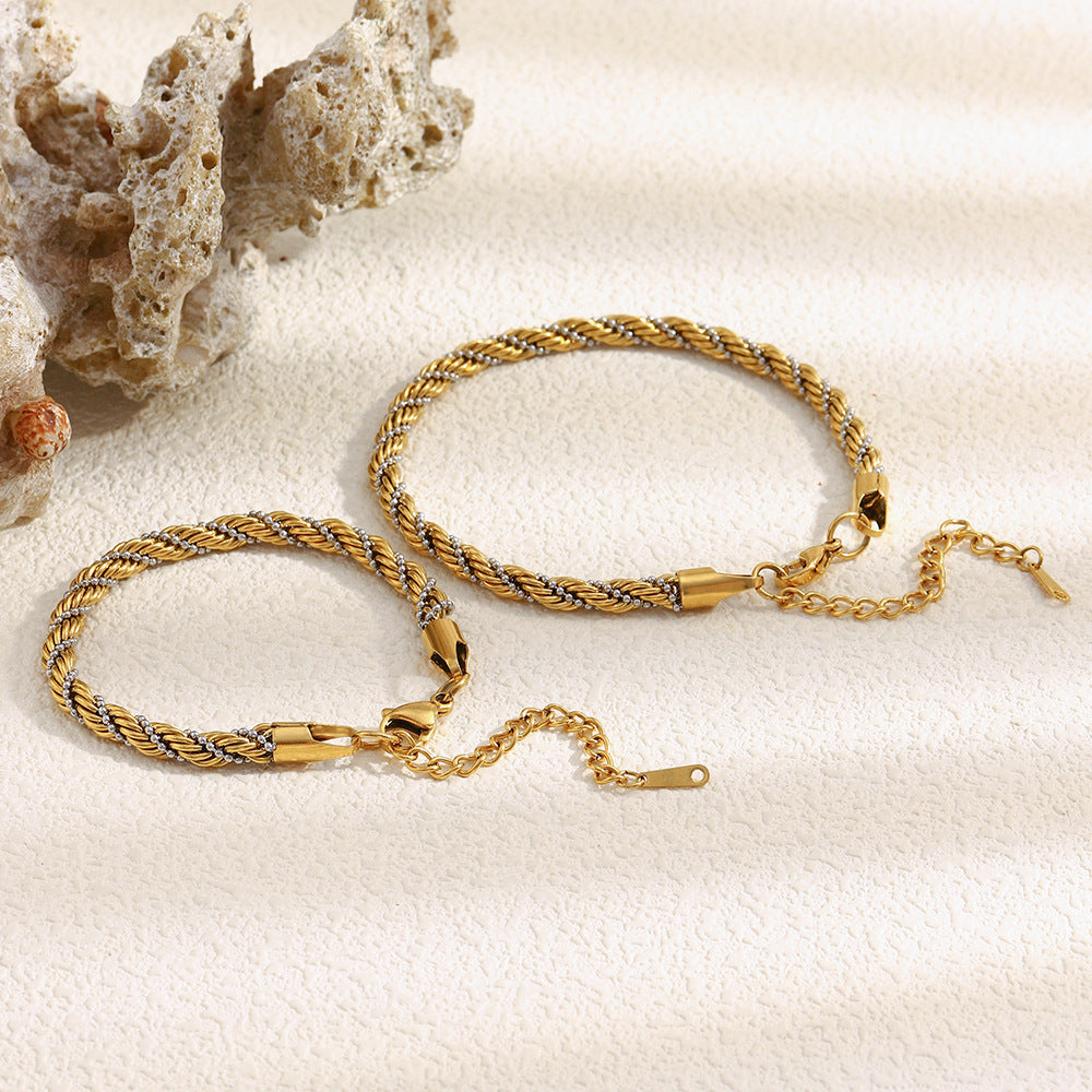 Fashionable Minimalist Geometric Stainless Steel Plated 18K Gold Braided Anklet for Women