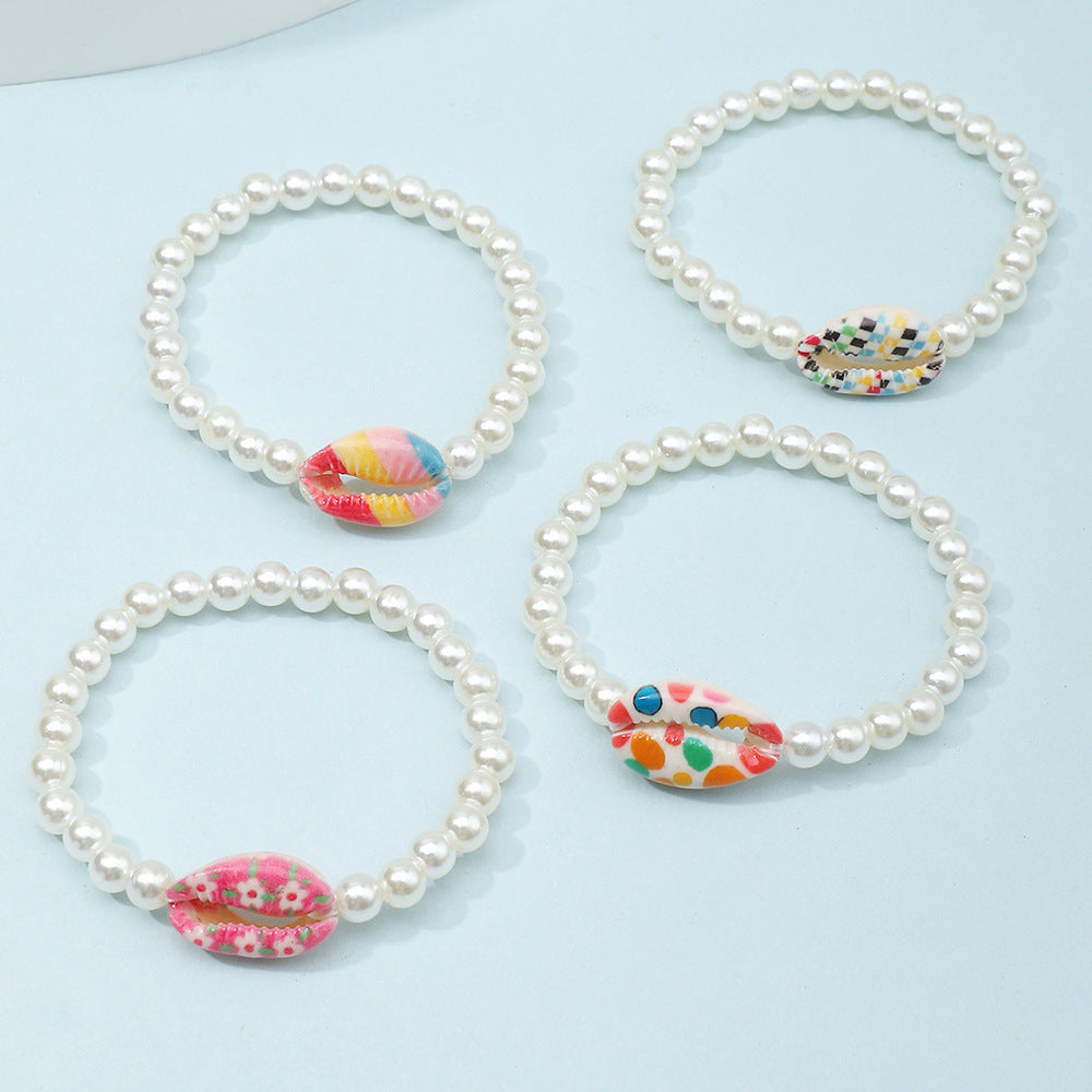 Pulsera geométrica minimalista con perlas de resina y conchas de colores para niñas de 6 a 10 años