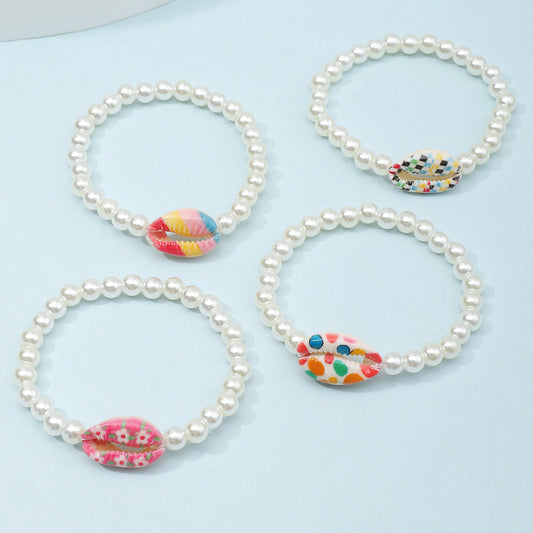 Braccialetto per Bambine dai 6 ai 10 Anni con Perle di Resina Geometriche Minimaliste e Conchiglie Colorate