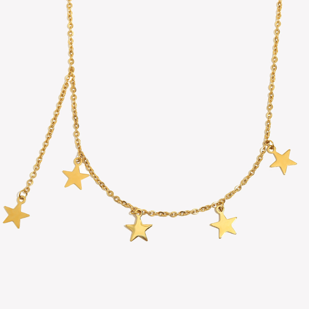 Minimalist Star Pendant Necklace for Women in Stainless Steel with 18K Gold Plating and Fringe Detail