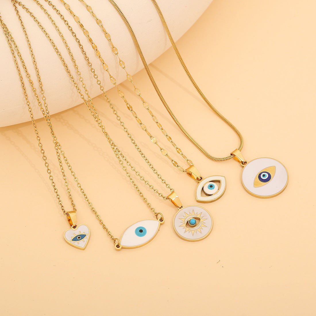Collana Personalizzata in Acciaio Inossidabile con Smalto Geometrico a Occhio