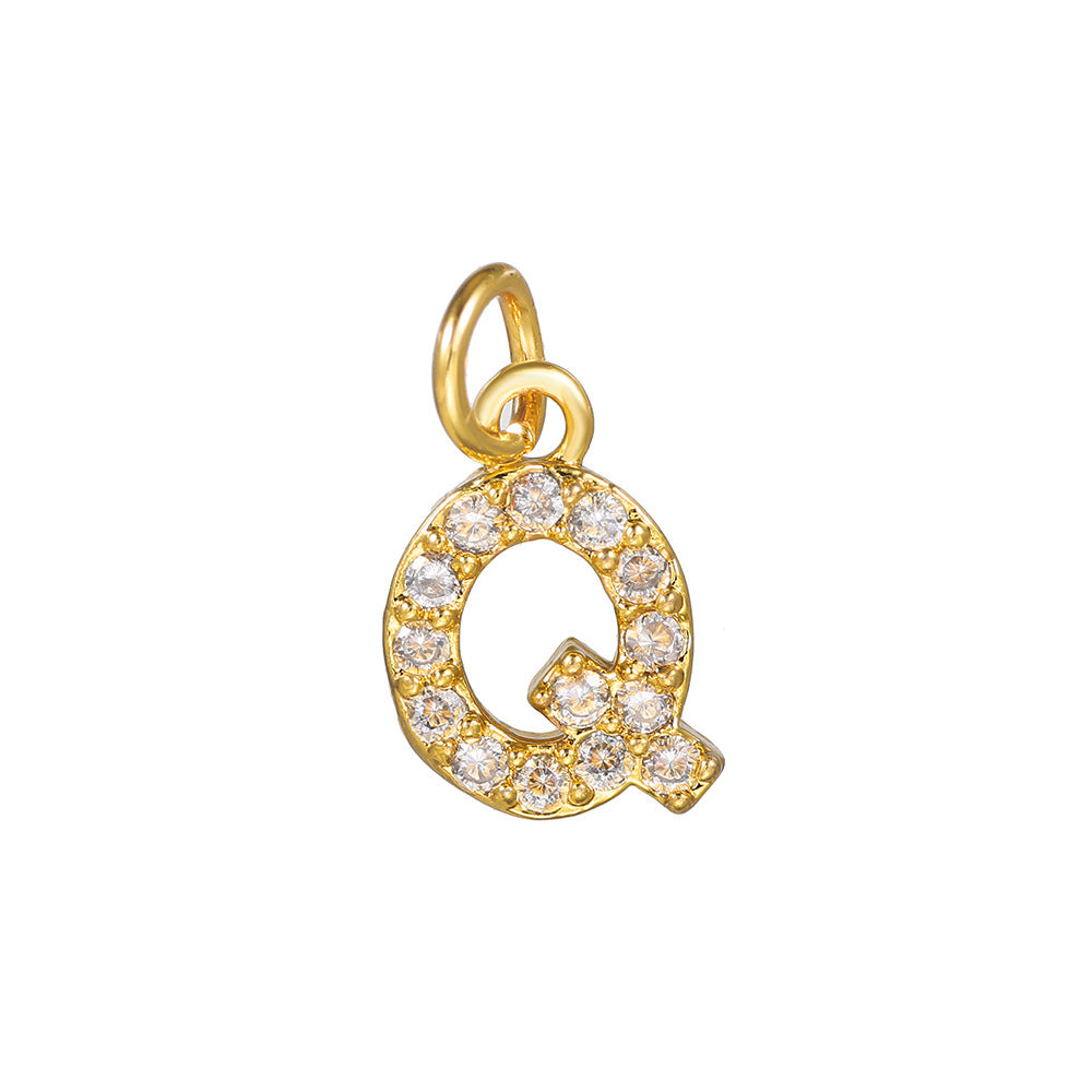 14K Gold Plated Brass Letter Pendant with Cubic Zirconia Charm Bar