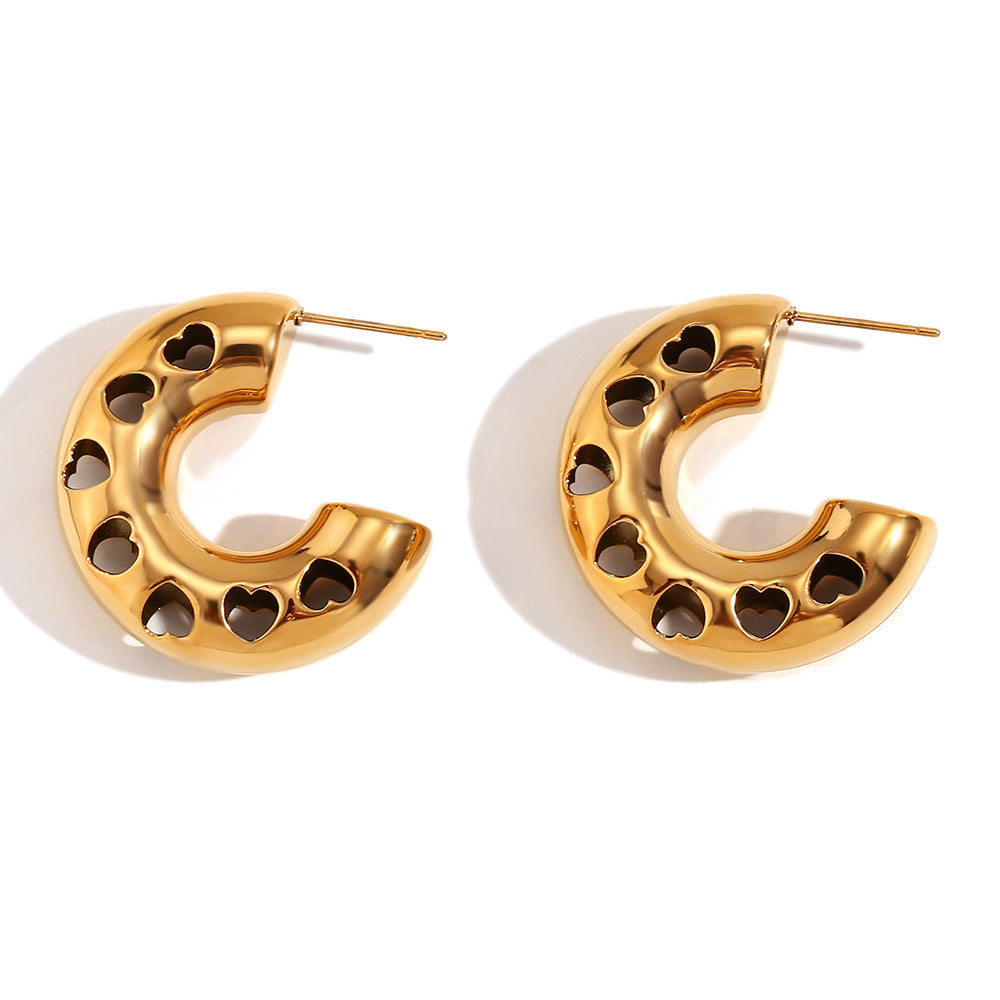 Fashion Minimalist Hollow Heart Geometric Stainless Steel 18K Gold Plated Earrings for Women