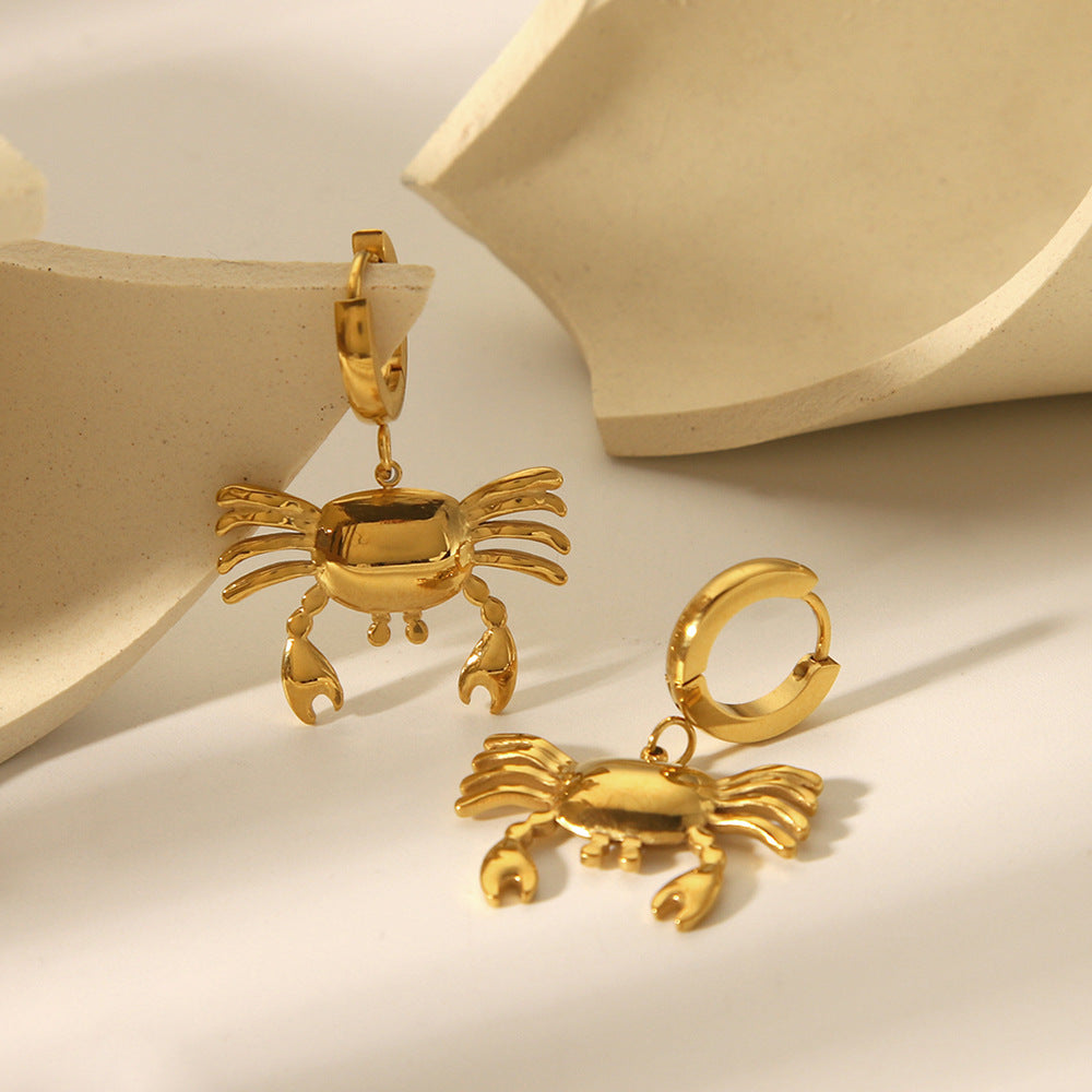 Orecchini Pendenti da Donna a Forma di Granchio in Acciaio Inossidabile Placcato Oro 18K, Design Geometrico Animale alla Moda