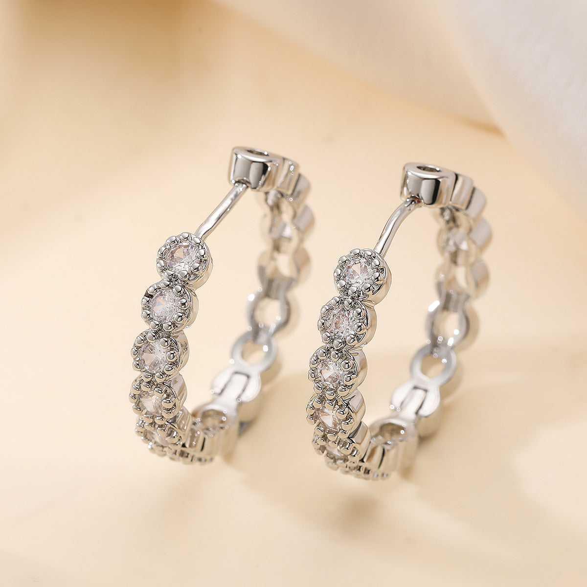 Minimalist Luxury Gold Plated Brass Geometric Hoop Earrings with Cubic Zirconia for Women