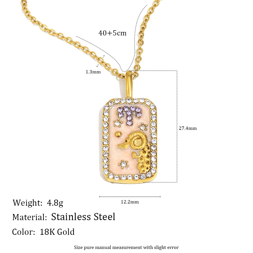 Collana con Pendente Minimalista Costellazione Zodiacale da Donna in Acciaio Inossidabile con Placcatura in Oro 18K e Intarsi in Smalto Dettagli in Strass Completi