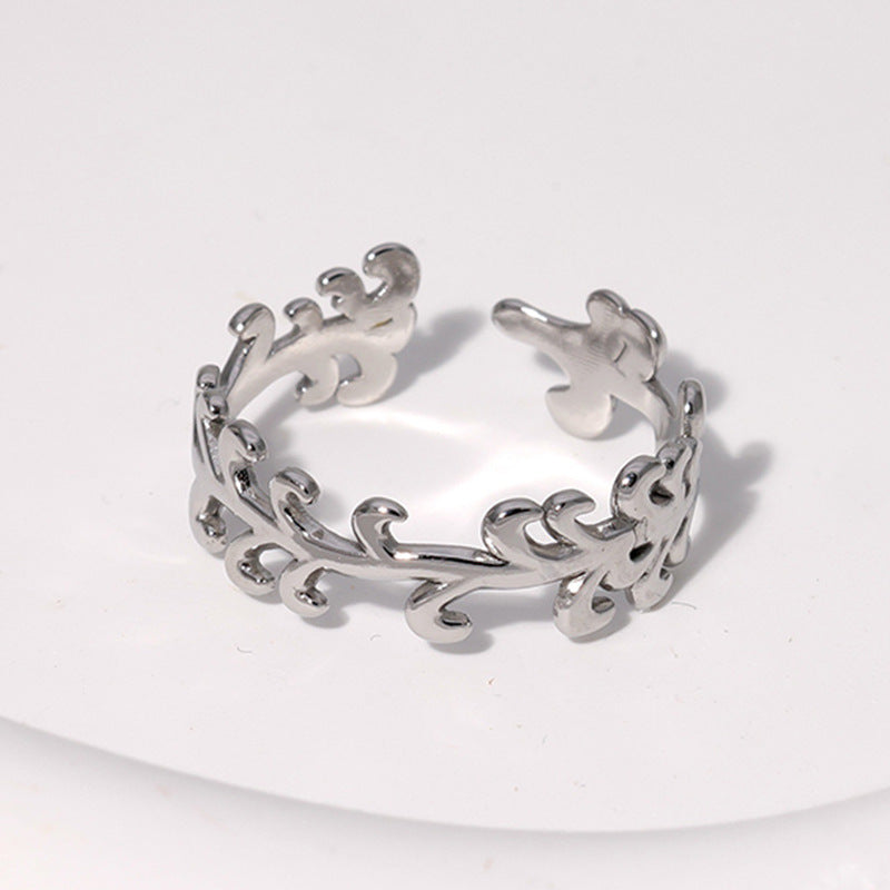 Minimalist Titanium Steel Adjustable Leaf Ring for Women with 18K Gold Plating