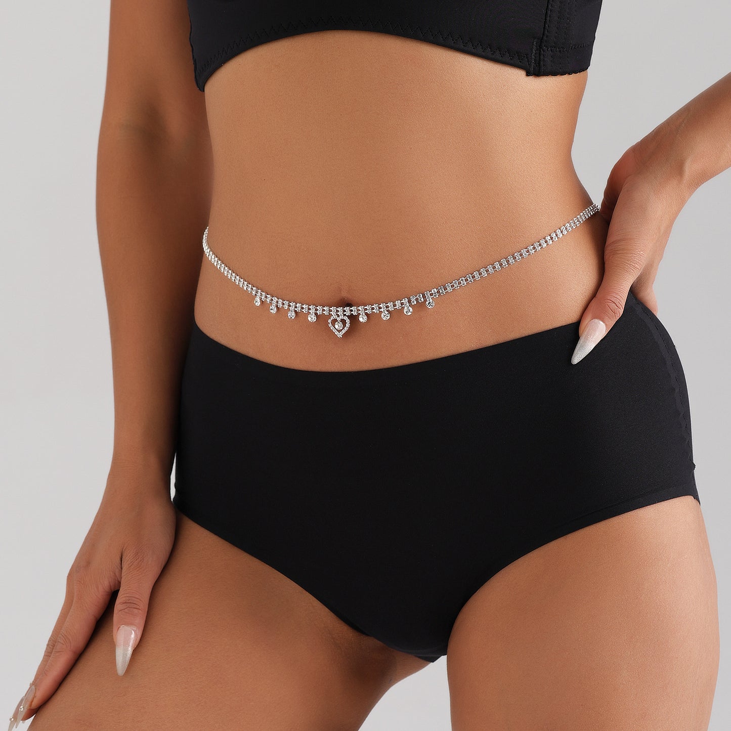 Casual Punk Rhinestone Inlaid Heart Metal Body Chain for Women