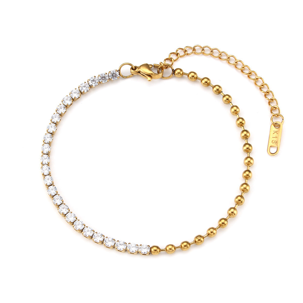 Elegante pulsera de eslabones cubanos geométricos de acero inoxidable con detalles de diamantes de imitación y acabado chapado para mujer