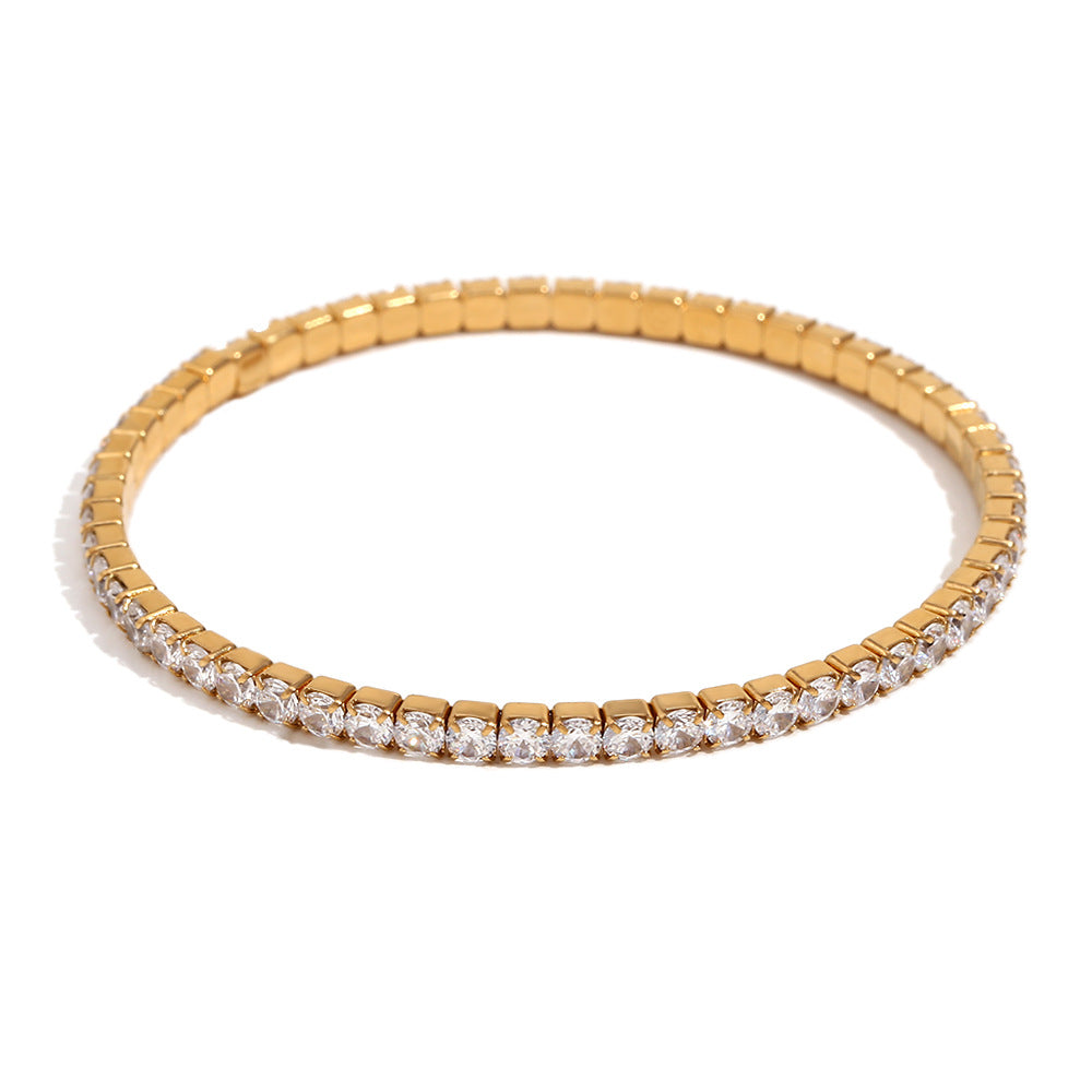 Elegante bracciale elastico da donna con strass, in acciaio inossidabile placcato oro 18 carati con forme geometriche