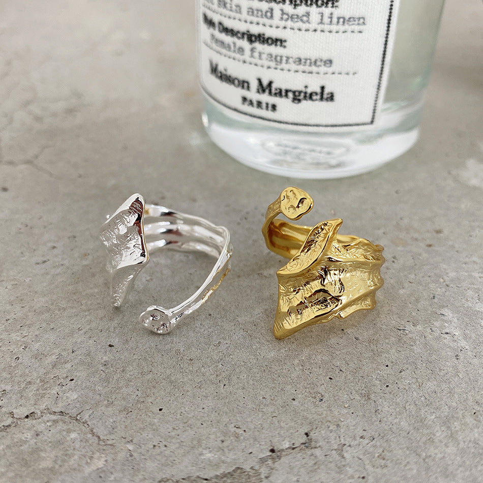 Anello geometrico da donna in argento sterling 925 testurizzato irregolare vintage