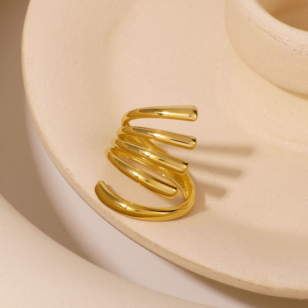 Minimalist Geometric Hollow Out 18K Gold Plated Stainless Steel Ring for Women