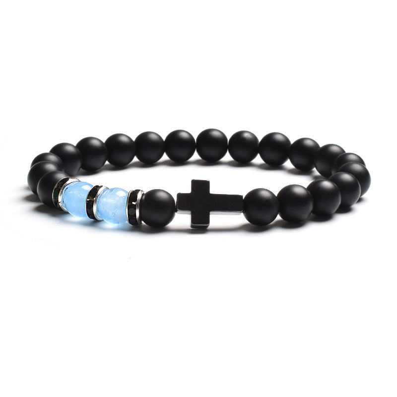 Vintage Cross Matte Stone Tiger's Eye Beaded Stretch Bracelet Unisex Geometric Handmade Jewelry