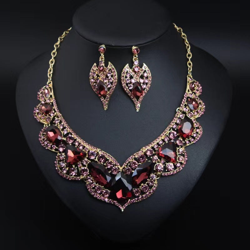 Vintage Geometric Alloy Pendant Necklace and Earrings Set with Plated Finish for Women