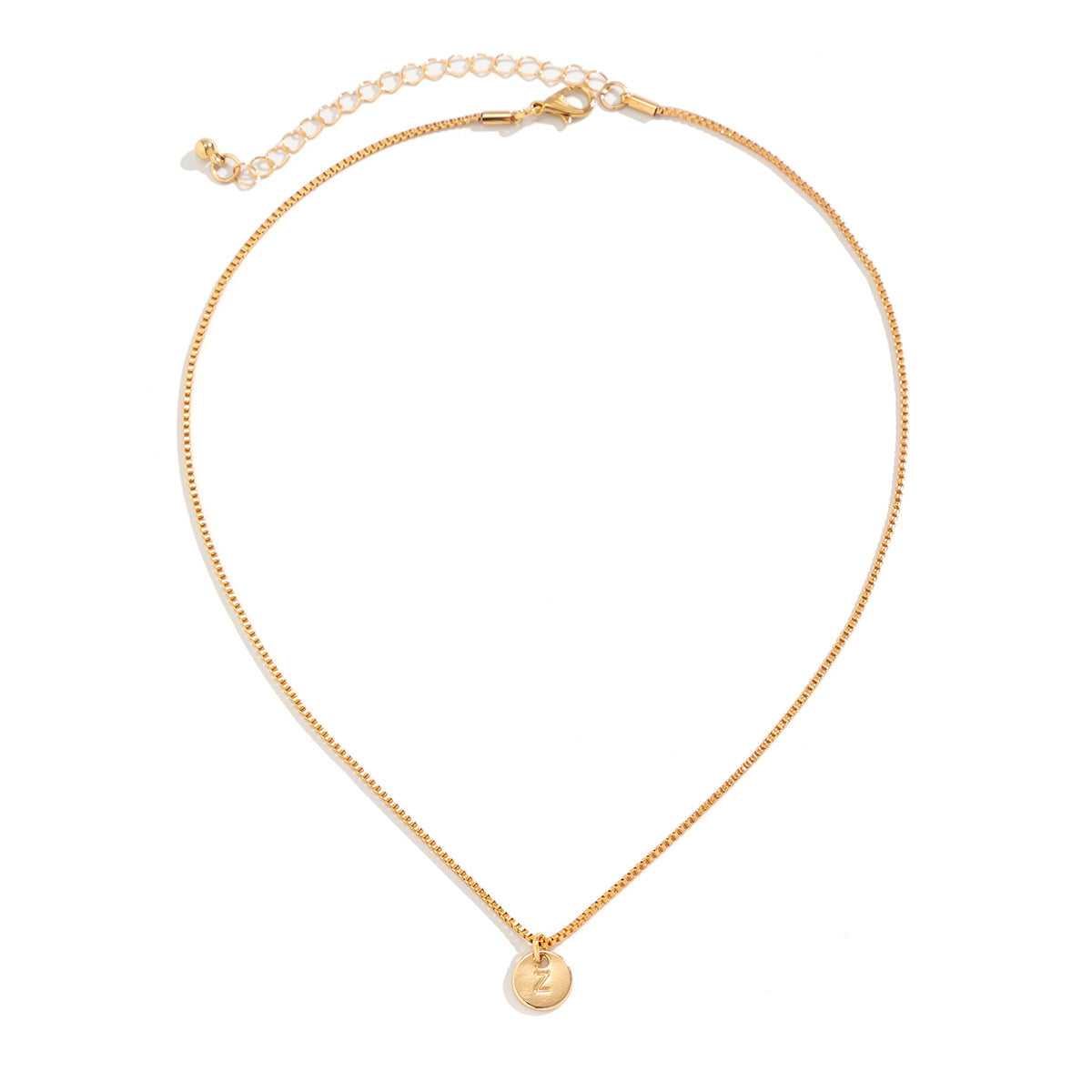 Minimalist Round Letter Pendant Zinc Alloy Plated Necklace Box Chain Women