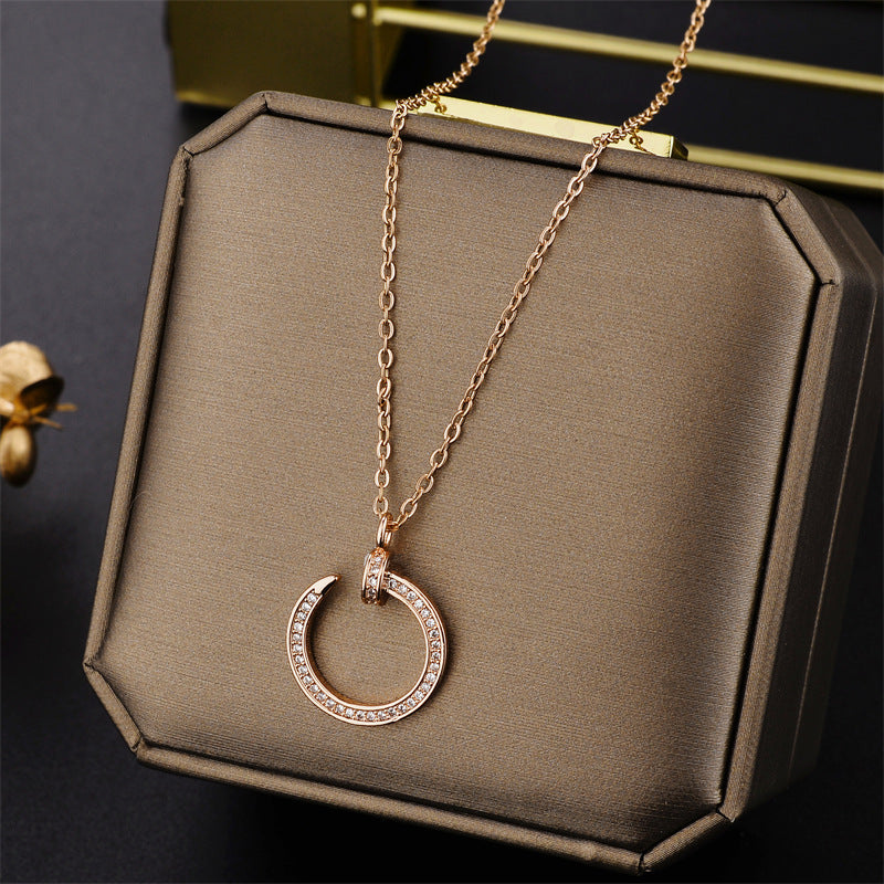Collana pendente con quadrifoglio in acciaio al titanio placcato oro rosa 18 carati minimalista di lusso da donna