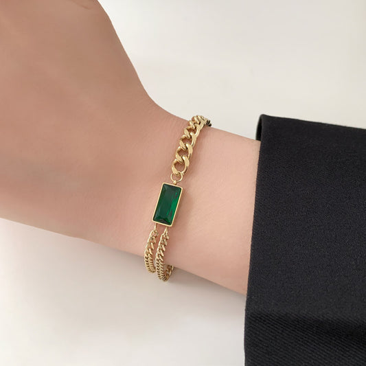 Geometric Titanium Steel Bracelet for Women with Plated Finish, Hip-Hop Style Chunky Chain Jewelry