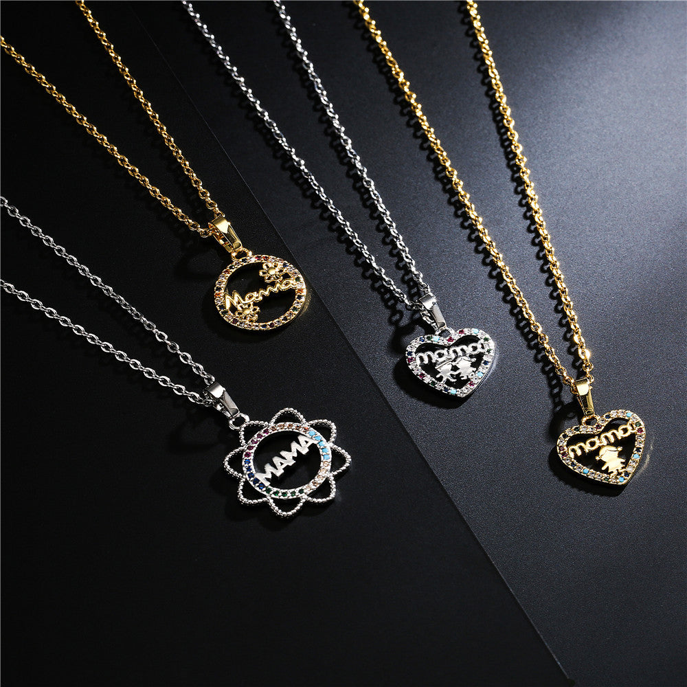 Micro-Inlaid Cubic Zirconia Heart Pendant Brass Necklace Cable Chain for Women