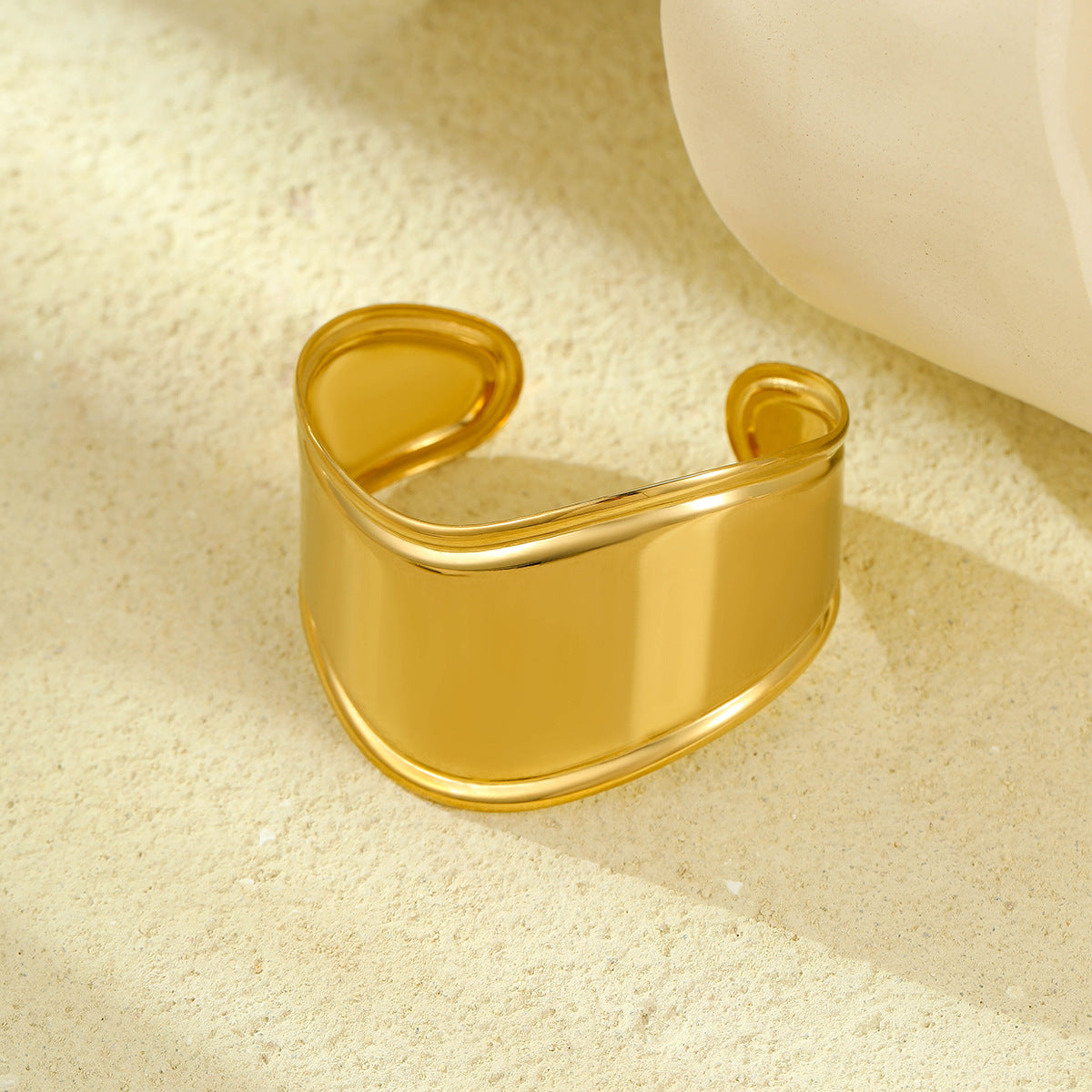 Minimalist Geometric Stainless Steel Wide Cuff Bracelet for Women with Plated Finish