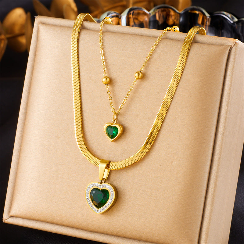 Vintage Fashion Stainless Steel Knife Edge Chain Geometric Heart Pendant Necklace