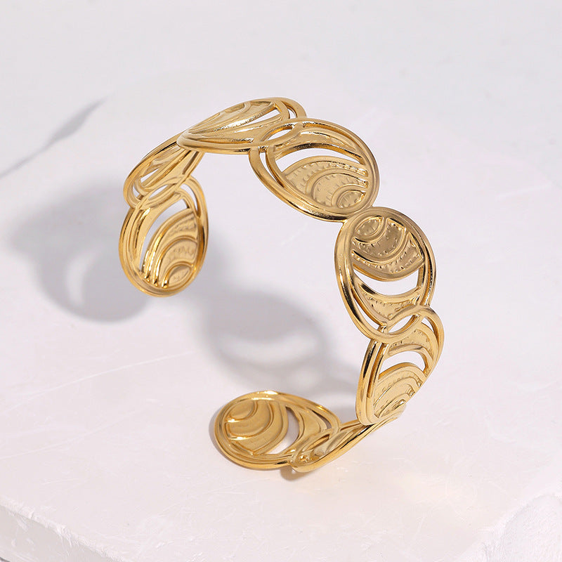Minimalist Geometric Oval Titanium Steel Bracelet for Women