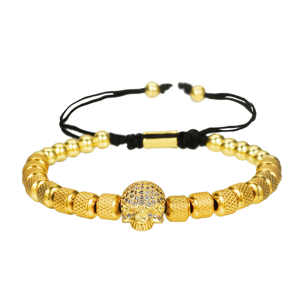 Geometric Skull Cubic Zirconia Plated Stainless Steel Woven Bracelet Set