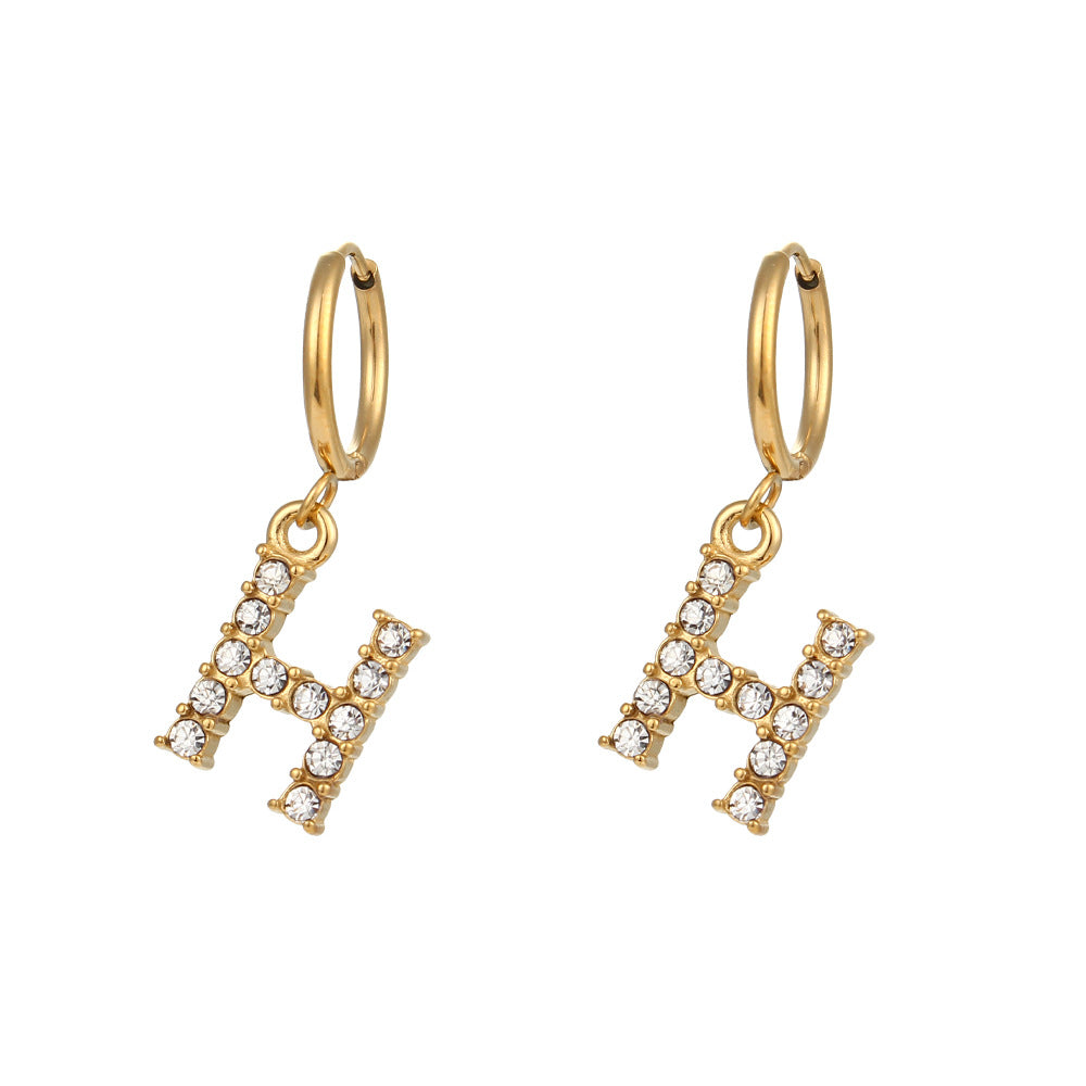 Minimalist Fashion Letter Earrings for Women Stainless Steel with 18K Gold Plating and Micro-Pave Zirconia