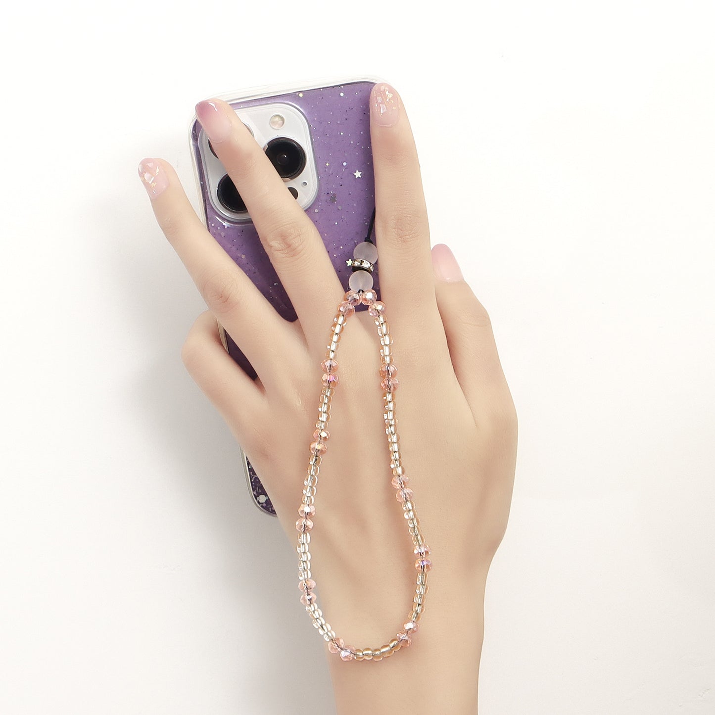 Sweet Natural Color Block Alloy and Crystal Beaded Phone Chain