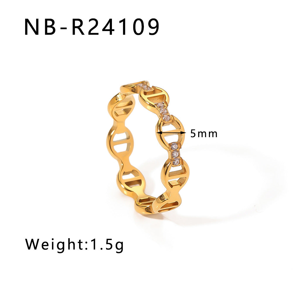 Elegante Anello in Acciaio Inossidabile con Trama Intrecciata e Intarsio di Strass con Motivi a Foglia, Onde e Forme Geometriche per Uomo e Donna