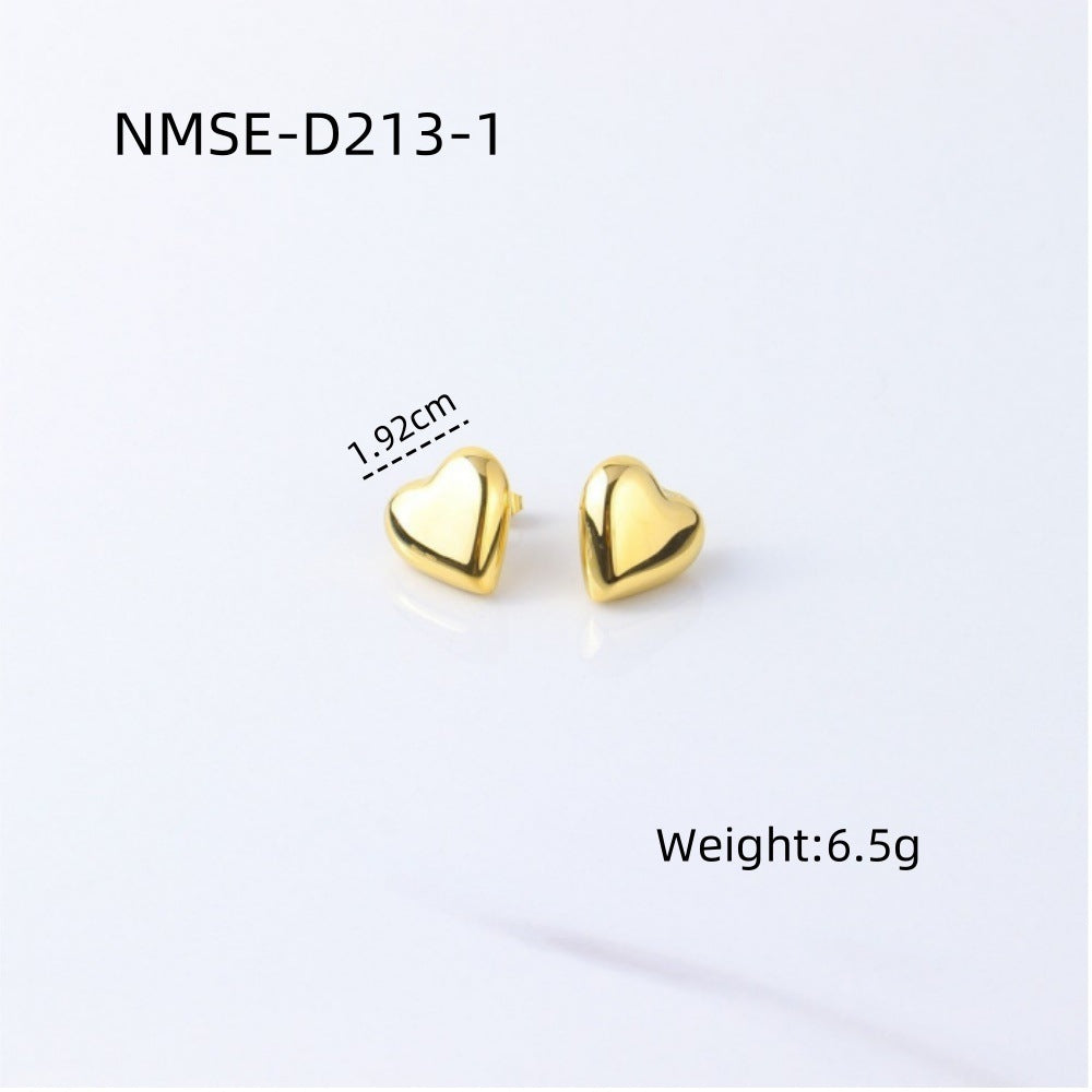 Fashionable Heart-Shaped Stainless Steel Earrings with 18K Gold Plating, Hypoallergenic Lightweight Studs for Women