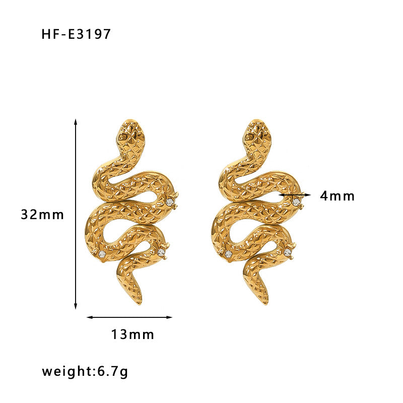 Orecchini da donna alla moda con borchie a U geometriche a serpente in acciaio inossidabile placcato oro 18 carati