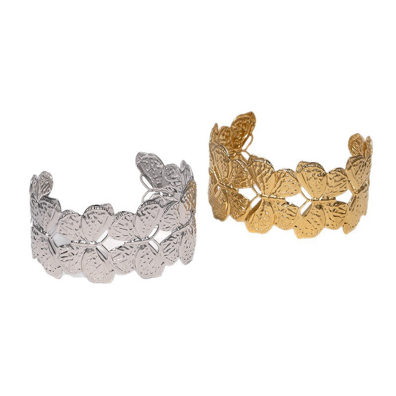 Bracciale rigido aperto a farfalla minimalista in acciaio inossidabile placcato oro 18 carati