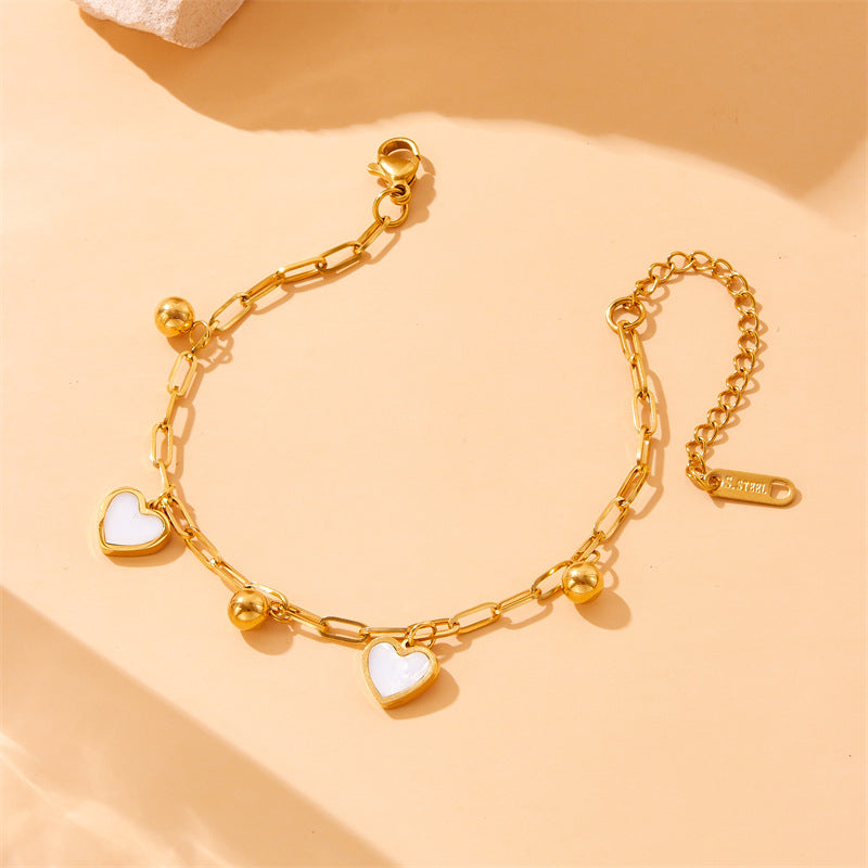 Minimalist Luxury Plated Stainless Steel Heart Pendant Bracelet for Women