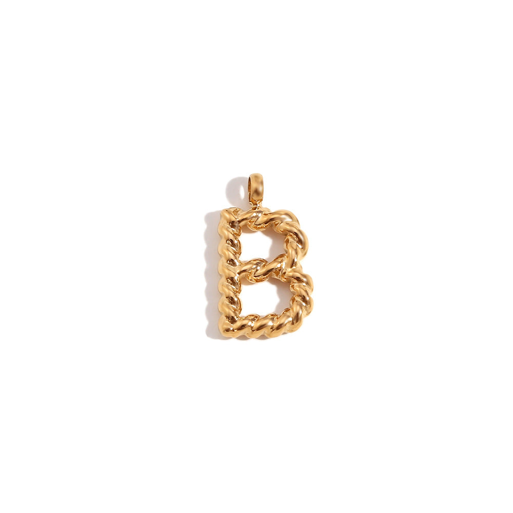 Colgante minimalista de acero inoxidable chapado en oro de 18 quilates con mini letra retorcida para mujer