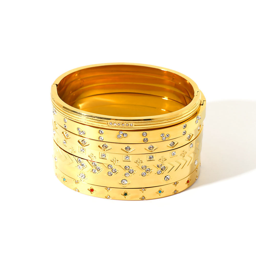 Bracciale Minimalista Stella Luna Occhio Ottagramma in Acciaio Inossidabile con Placcatura Oro 18K