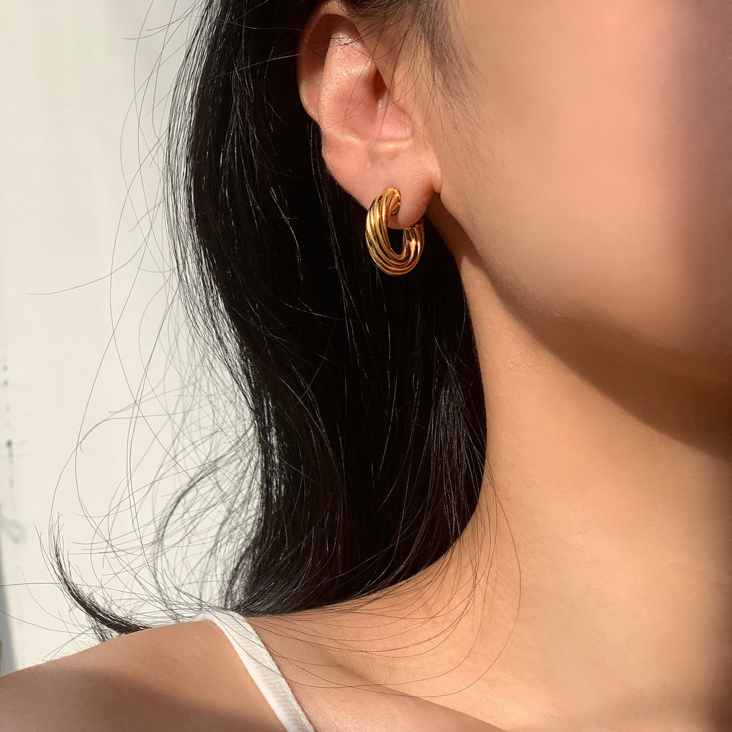 Pendientes de Acero Inoxidable Geométricos Retorcidos de Moda con Baño de Oro de 18K para Mujer
