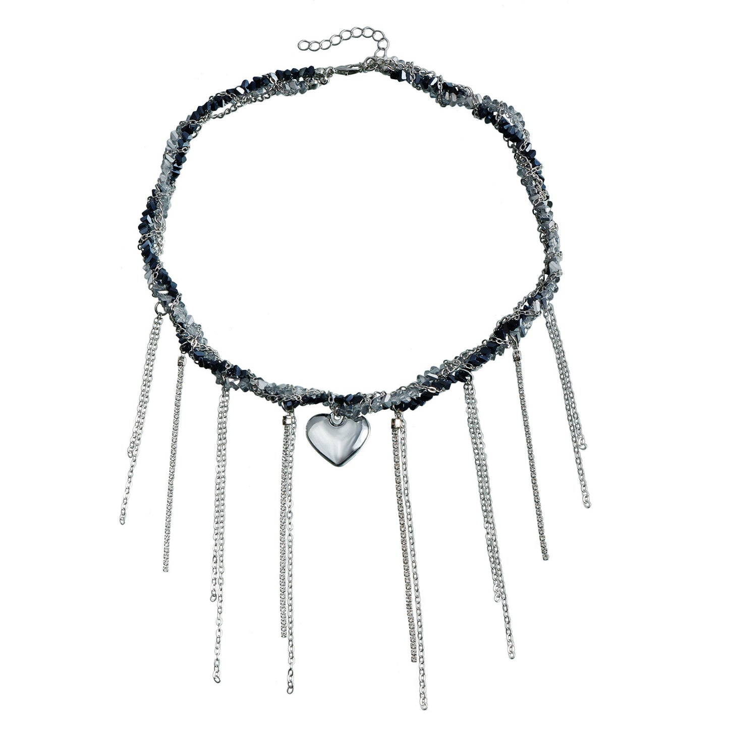 Fashionable Heart-Shaped Pendant Necklace with Tassel Detail in Alloy with Plated Finish for Women