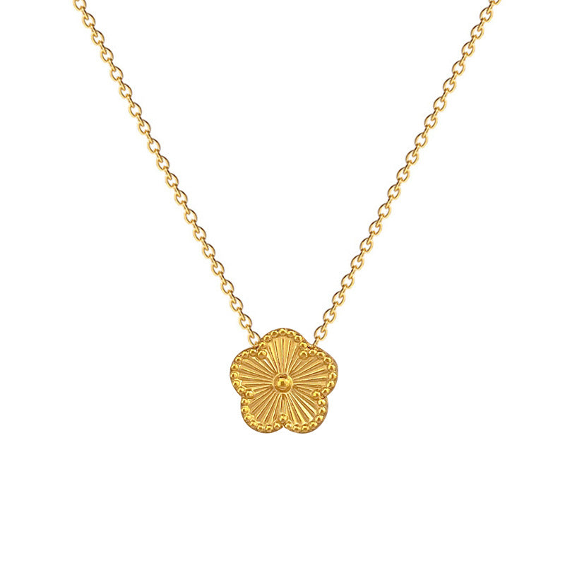 Collana girocollo minimalista unisex in acciaio al titanio con fiore a cinque petali tagliato al laser