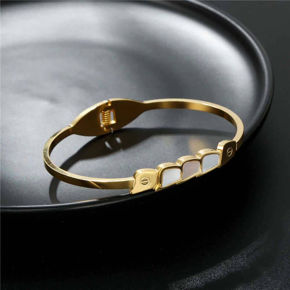 Minimalist Square Geometric Gold Plated Titanium Steel Bracelet for Women and Men