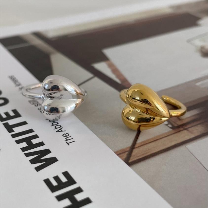 Anillo abierto minimalista en forma de corazón de plata de ley 925 para mujer