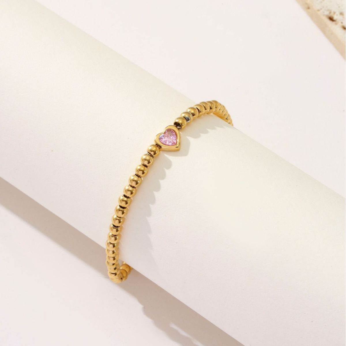 Pulsera de acero titanio con forma de corazón estilo INS para mujer con incrustaciones de pedrería y acabado chapado