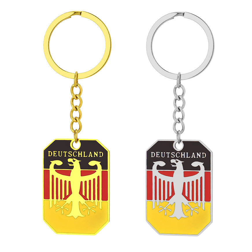 Llavero con Colgante de Águila Alemana Esmaltado Vintage para Hombres y Mujeres, Accesorio Unisex de Acero de Titanio