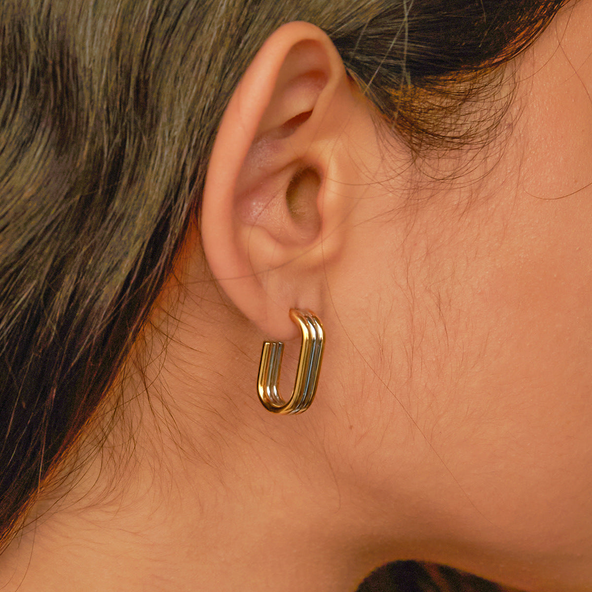 Color Block Geometric Letter Stainless Steel Plated Earrings for Women