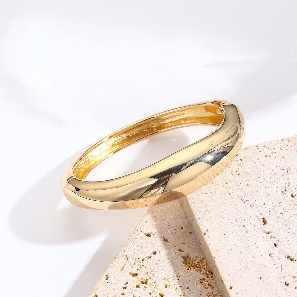 Geometric Round Plated Alloy Open Cuff Bracelet