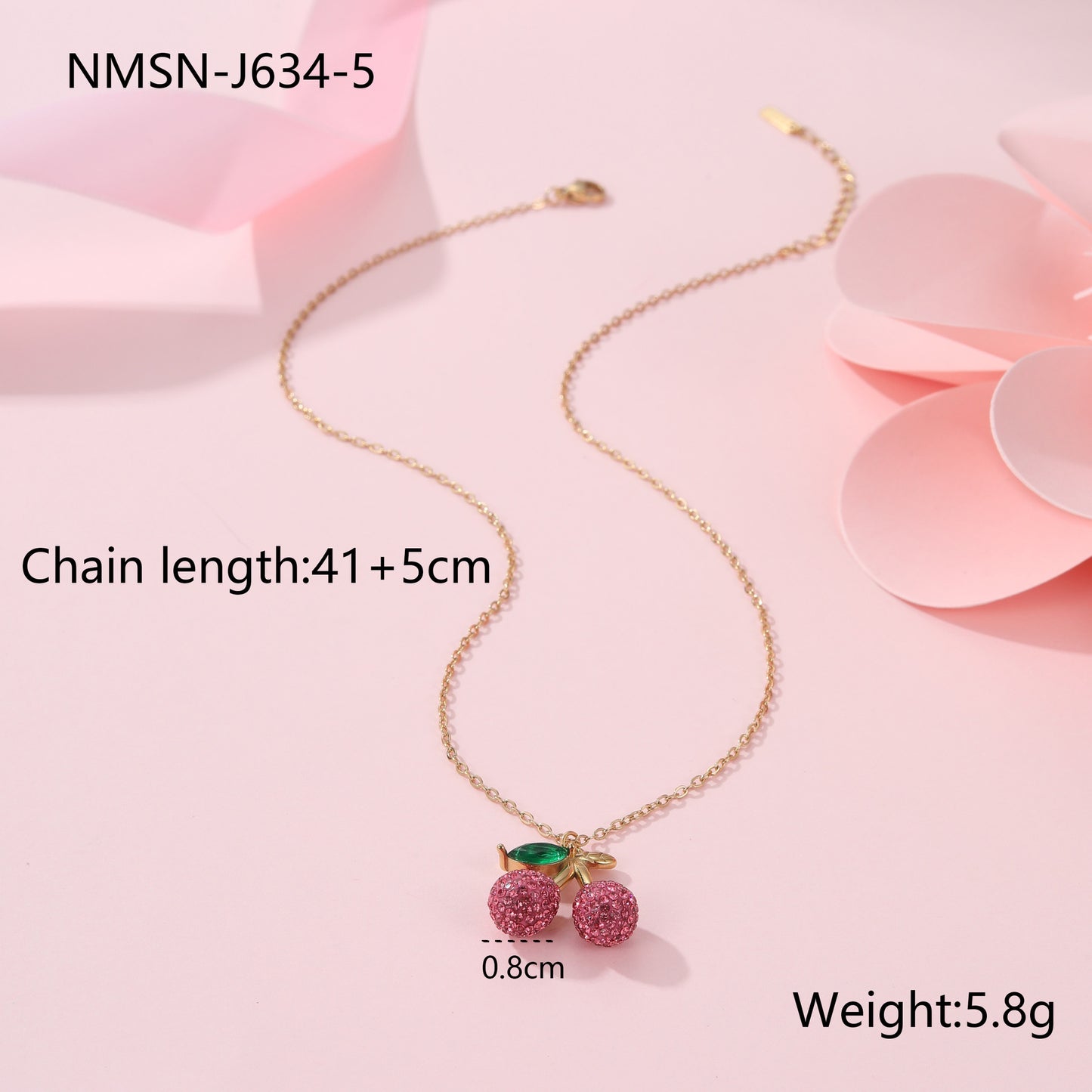 Collana con ciondolo a forma di ciliegia alla moda in acciaio inossidabile placcato oro 18 carati da donna, catena clavicola minimalista