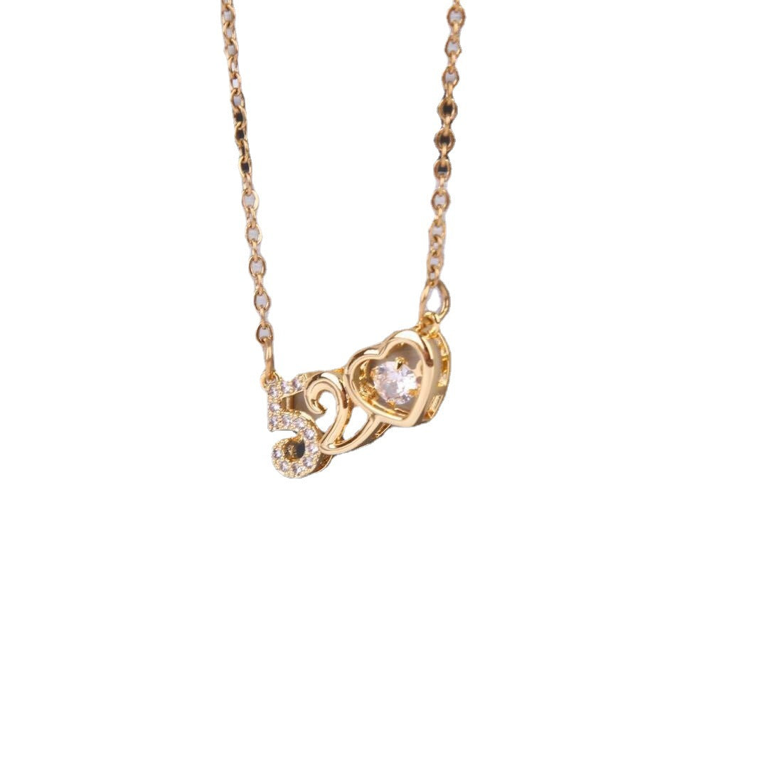 Cute and Playful Letter-Number Design Titanium Steel Necklace with Gold Plating for Women