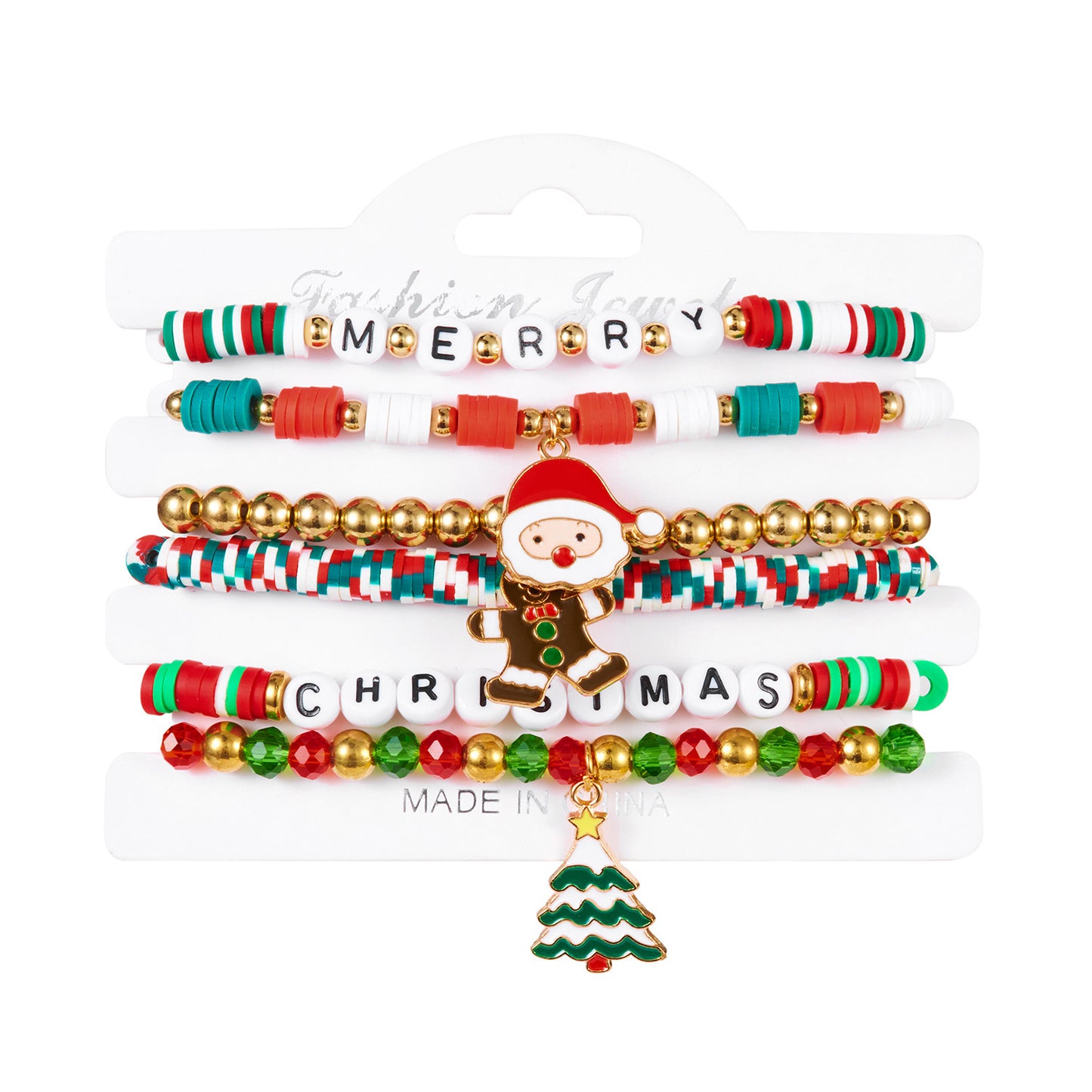 Colorful Woven Christmas Santa Claus Reindeer Glove Soft Pottery Charm Bracelet Set for Women