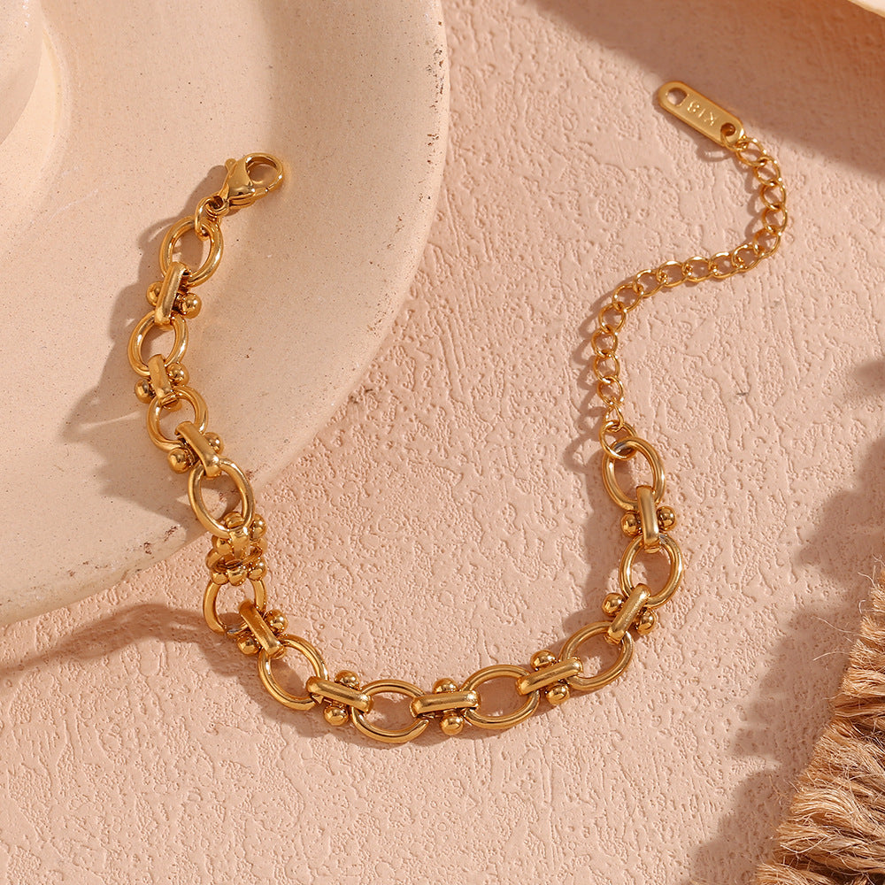 Pulsera de acero inoxidable chapada en oro de 18 quilates con diseño floral ovalado minimalista y elegante, hecha a mano para mujer
