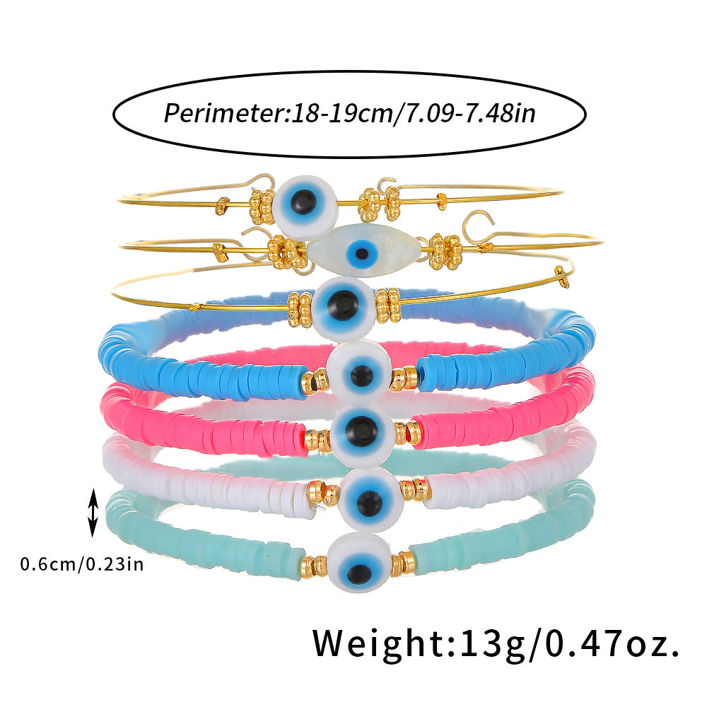 Minimalist Bohemian Evil Eye Geometric Resin Shell Bracelet Set for Women