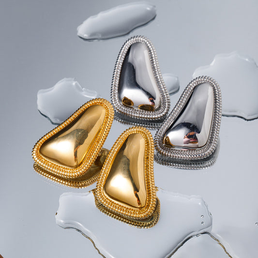 Pendientes de mujer de acero inoxidable chapados en oro de 18 quilates con diseño de pan de triángulo geométrico de moda